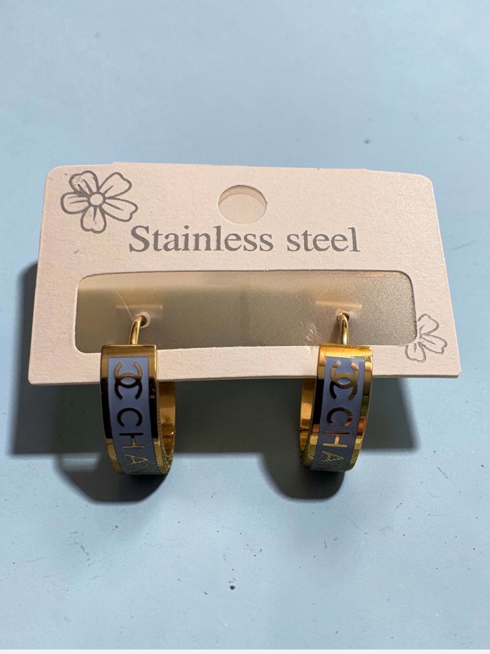 New Gold-Tone Blue medium Hoop Earrings